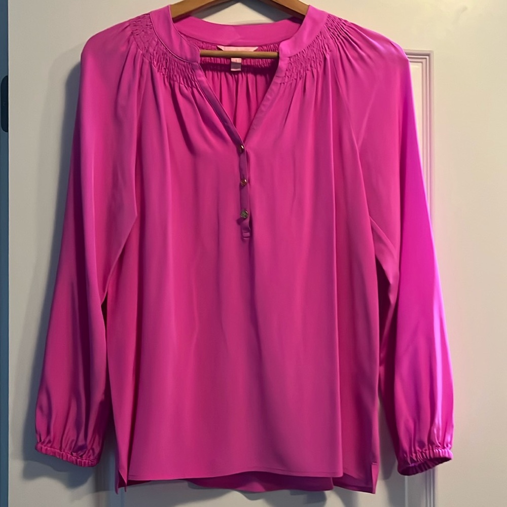 Lilly Pulitzer Elsa Shirt hot pink silk size small
